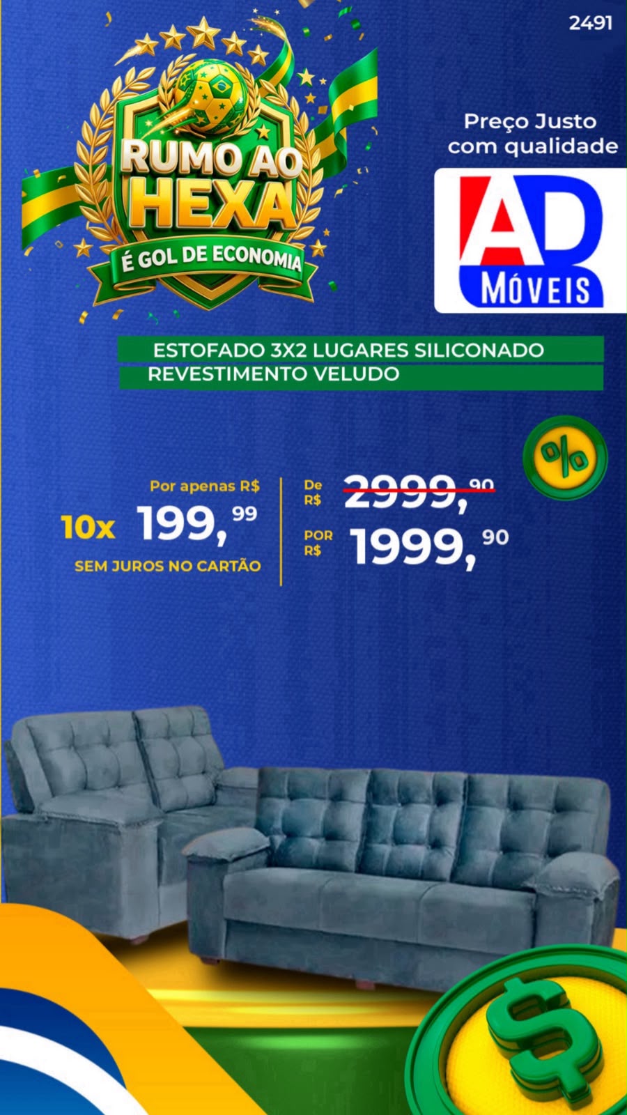 Estofado 3x2 Lugares Veludo